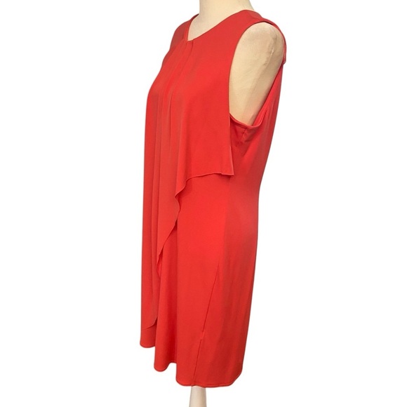 London Times Ruched Collar Drape Shift Dress Size 12 Salmon Sleeveless Church - Picture 3 of 7